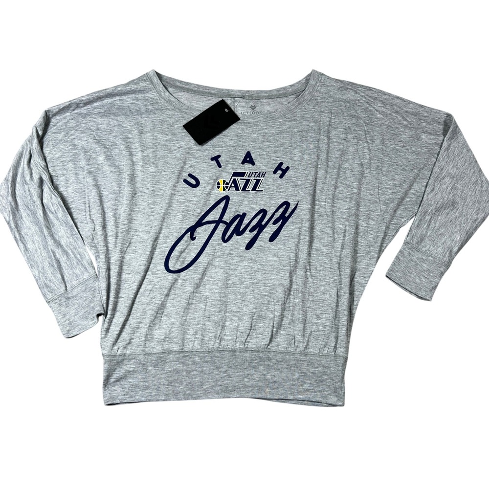 Let Loose Utah Jazz Womens Gray Batwing Long Sleeve Graphic T-Shirt Size M NEW